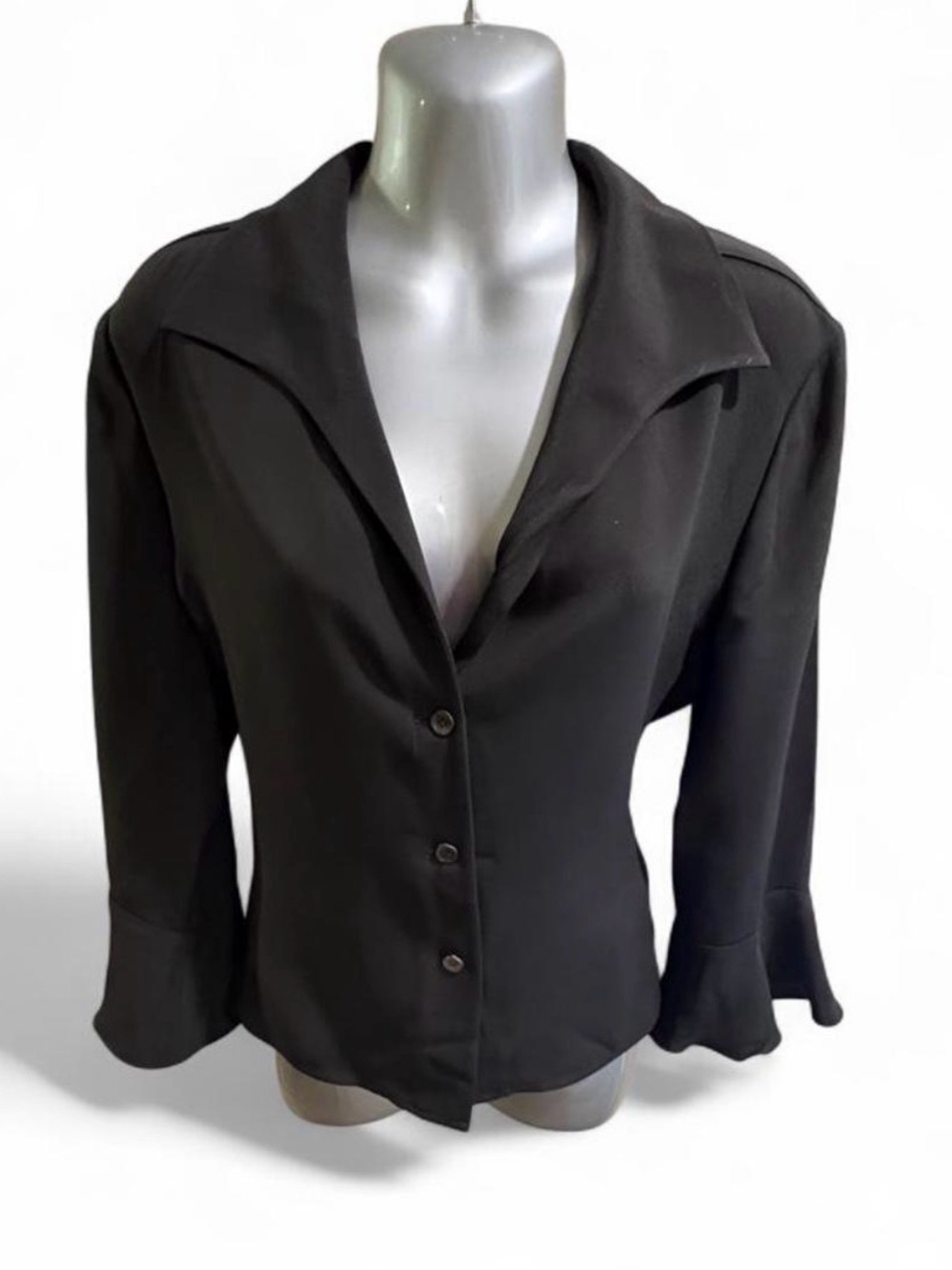 Vintage Armani Elegant Black Button-Front Blouse Sz 10